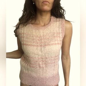Vintage 70’s Picato Plaid Knit Mohair Blush Sweater Vest Women’s Size Medium
